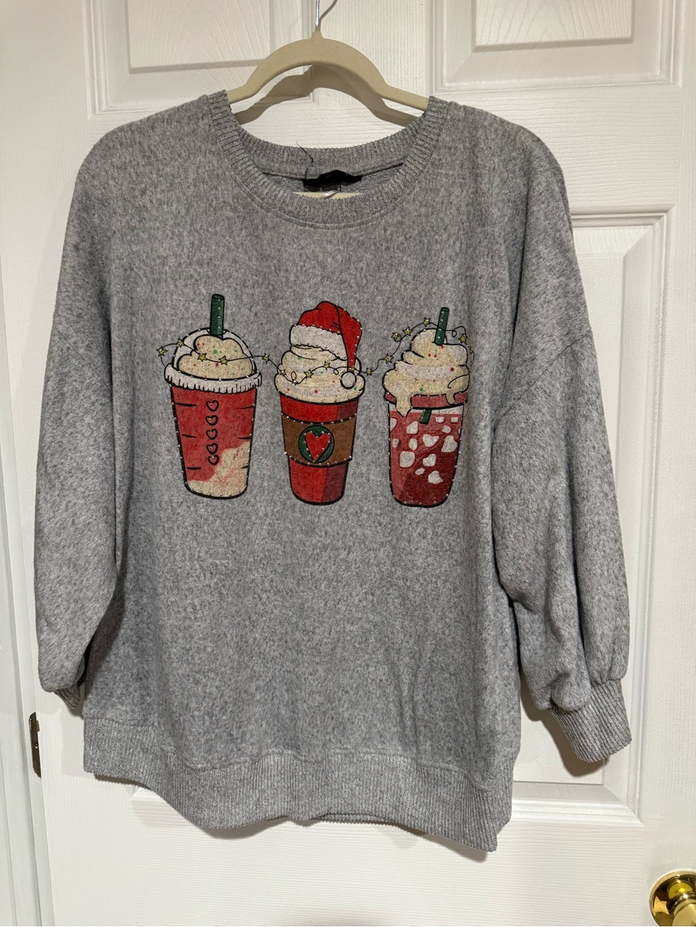 Women’s Gray Holiday Coffee Crewneck Sweater